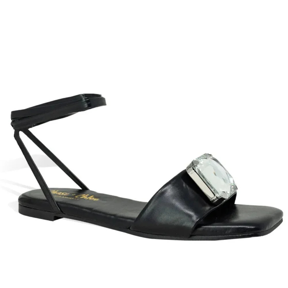 Chase + Chloe Oversized Jewel "EVE-26" Sandal in Black. Sz: 7